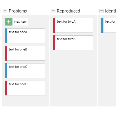 A Kanban board editor, allowing the categorization of editable tasks.