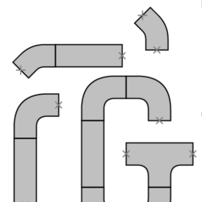 Showcasing nodes (Pipes) that can be joined, and will snap and drag together.