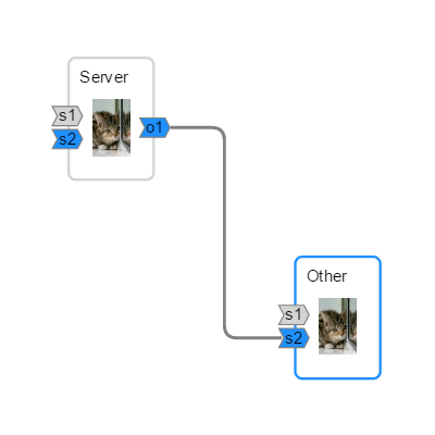 A Node with ports that can be selected and deleted.